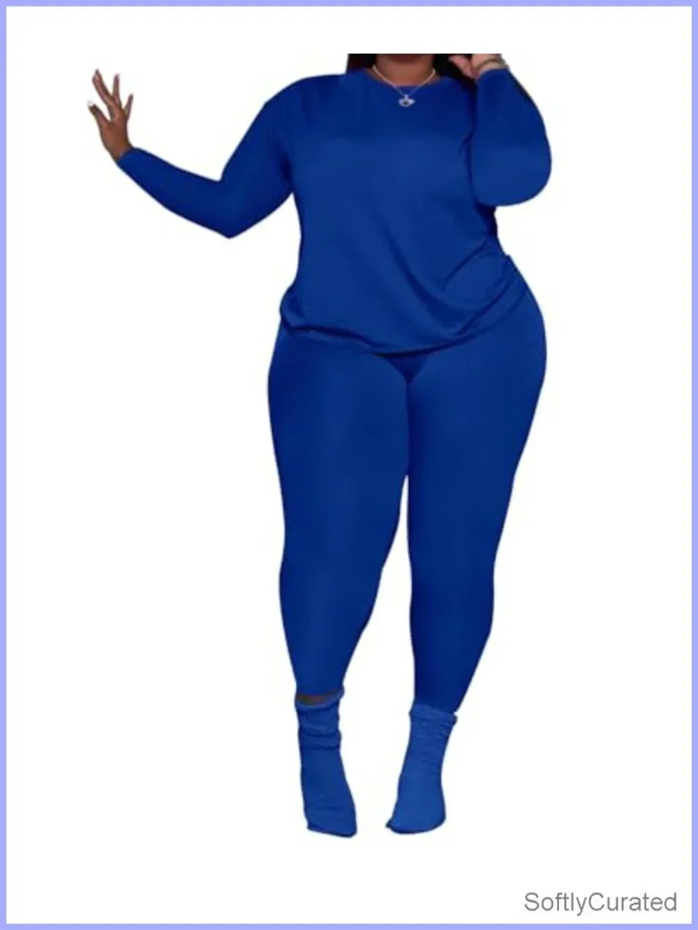 Plus Size 2 Piece Tracksuit Long Sleeve Top & Leggings Set